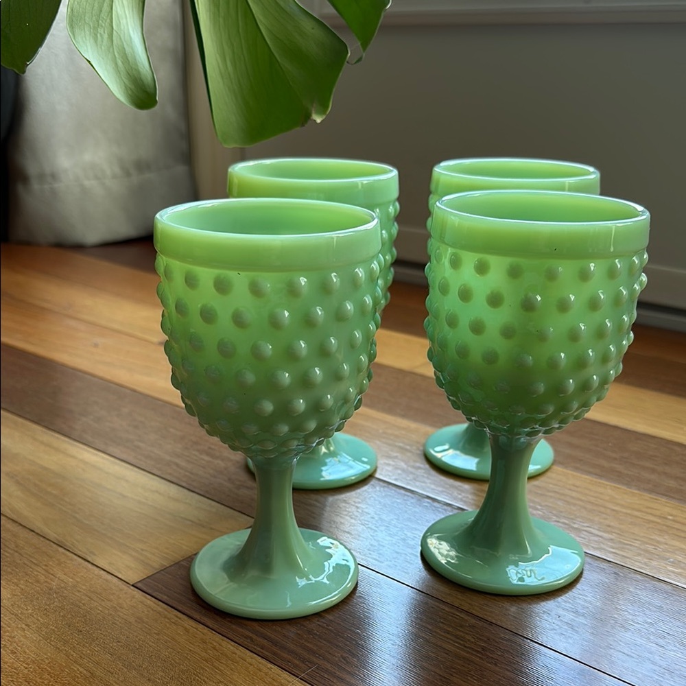 Novelty Light Green Hobnail Wine Goblets, Set of 4